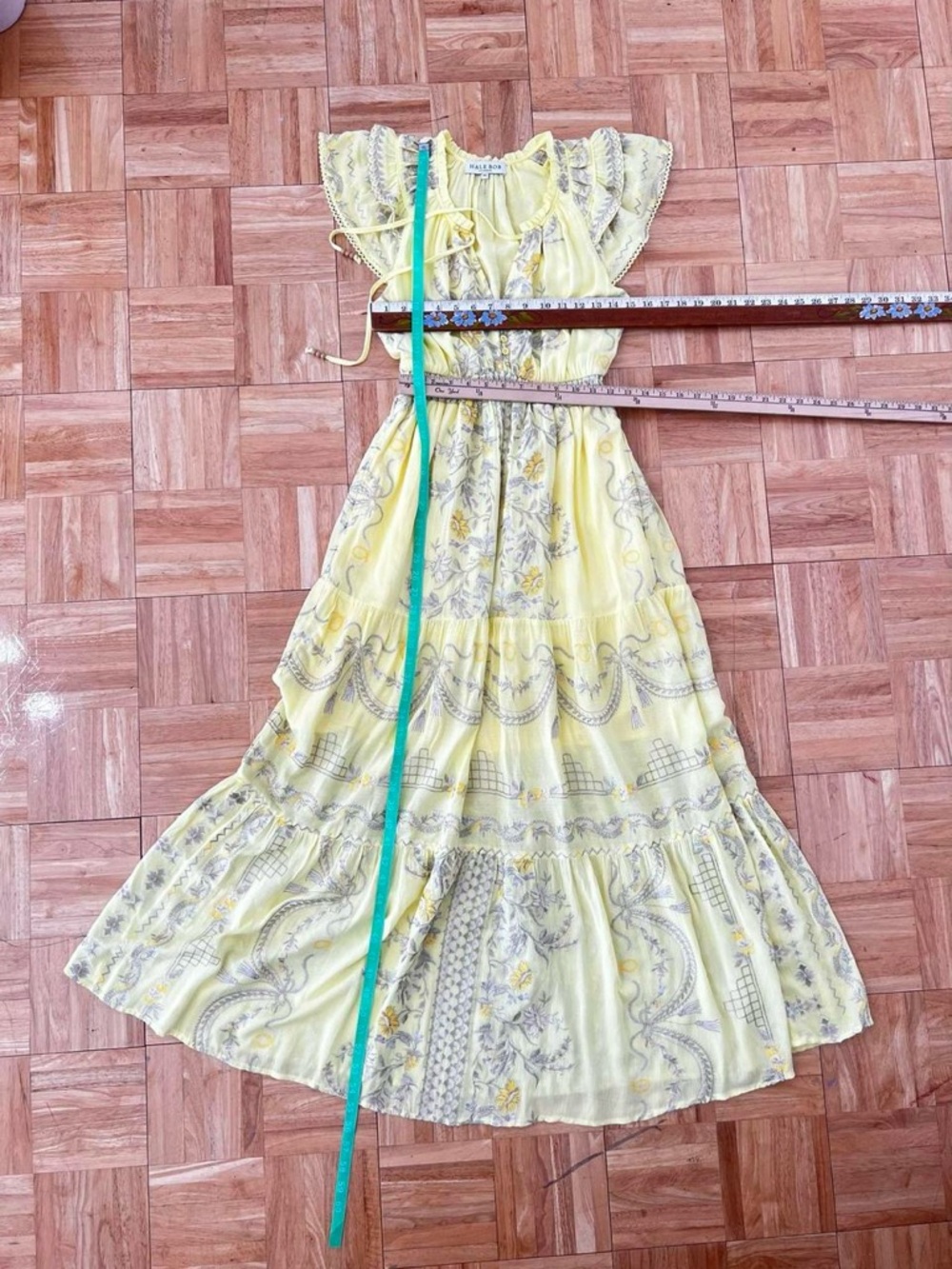 Butter Yellow Hale Bob Embroidered Maxi Dress Bohemian Boho Chic Romantic XS - Picture 7 of 7